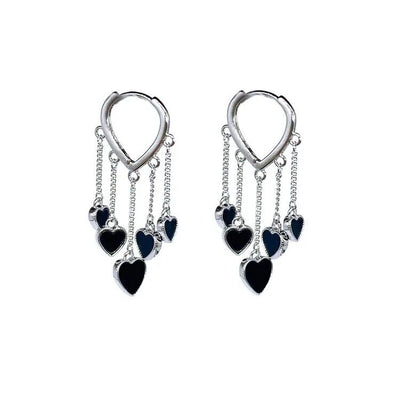 Hoop Earrings Black Dangle Hearts - bellissi