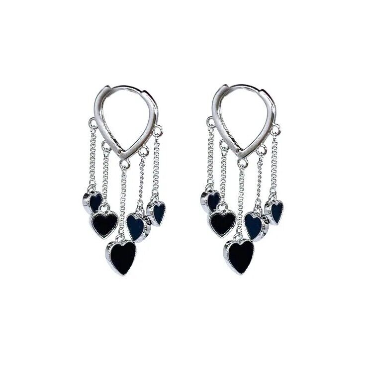 Hoop Earrings Black Dangle Hearts - bellissi