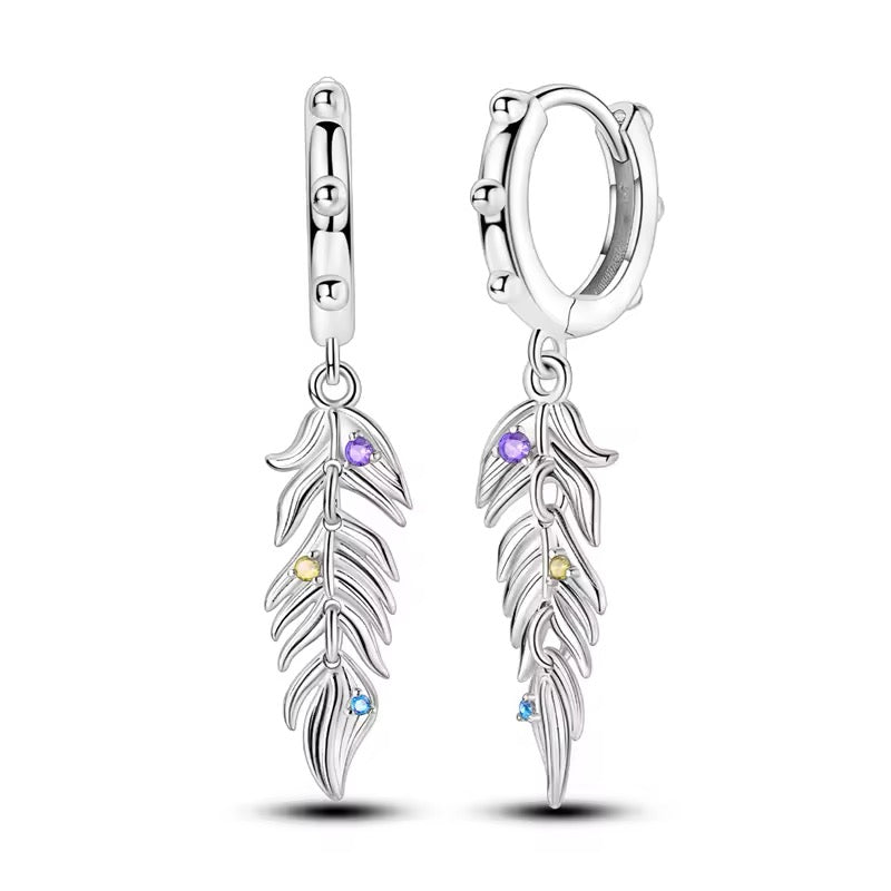 Hoop Earrings Dangle Feather With Zirconia - bellissi