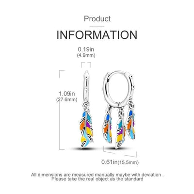 Hoop Earrings Multicoloured Dangle Feather - bellissi