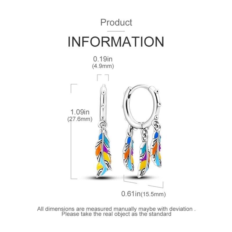 Hoop Earrings Multicoloured Dangle Feather - bellissi