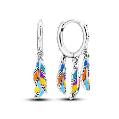 Hoop Earrings Multicoloured Dangle Feather - bellissi