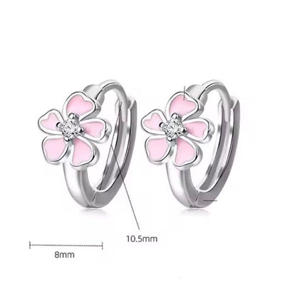 Hoop Earrings Pink Flower With Zirconia - bellissi