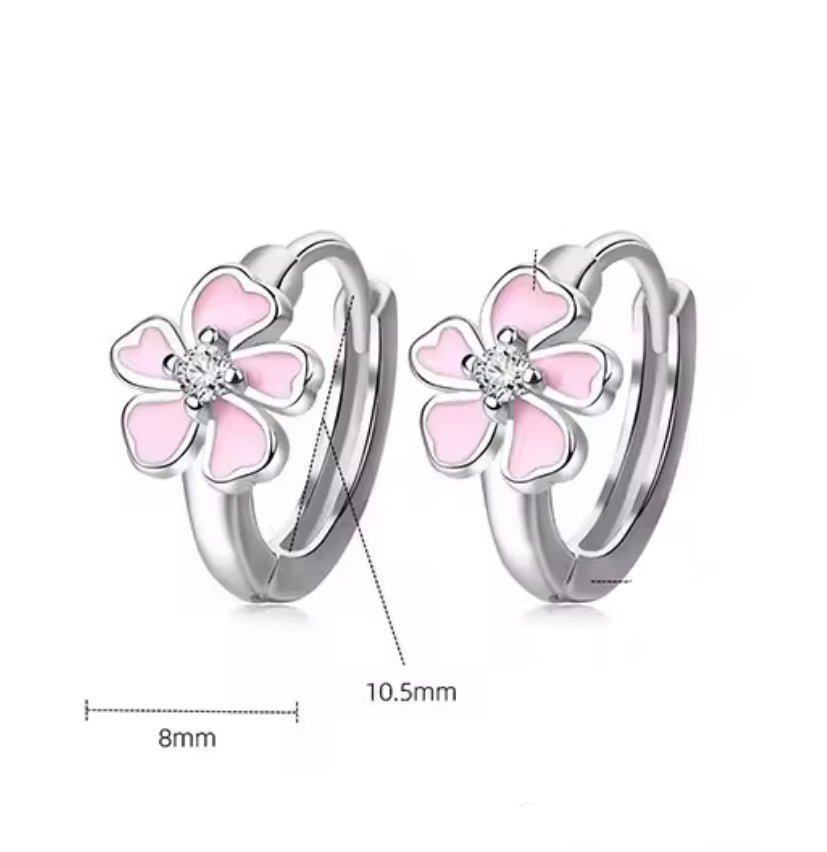 Hoop Earrings Pink Flower With Zirconia - bellissi