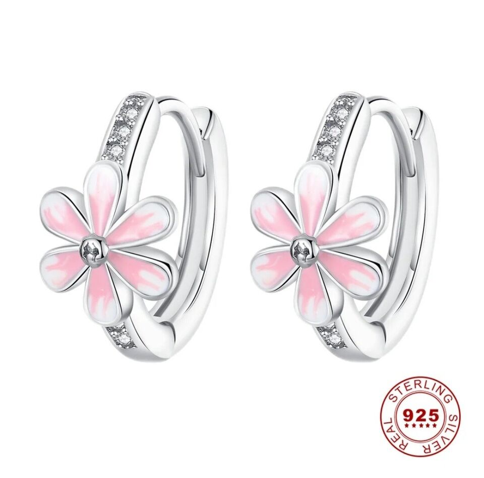 Hoop Earrings Pink Flower With Zirconia - bellissi