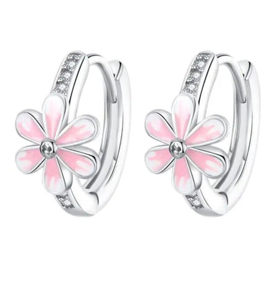 Hoop Earrings Pink Flower With Zirconia - bellissi