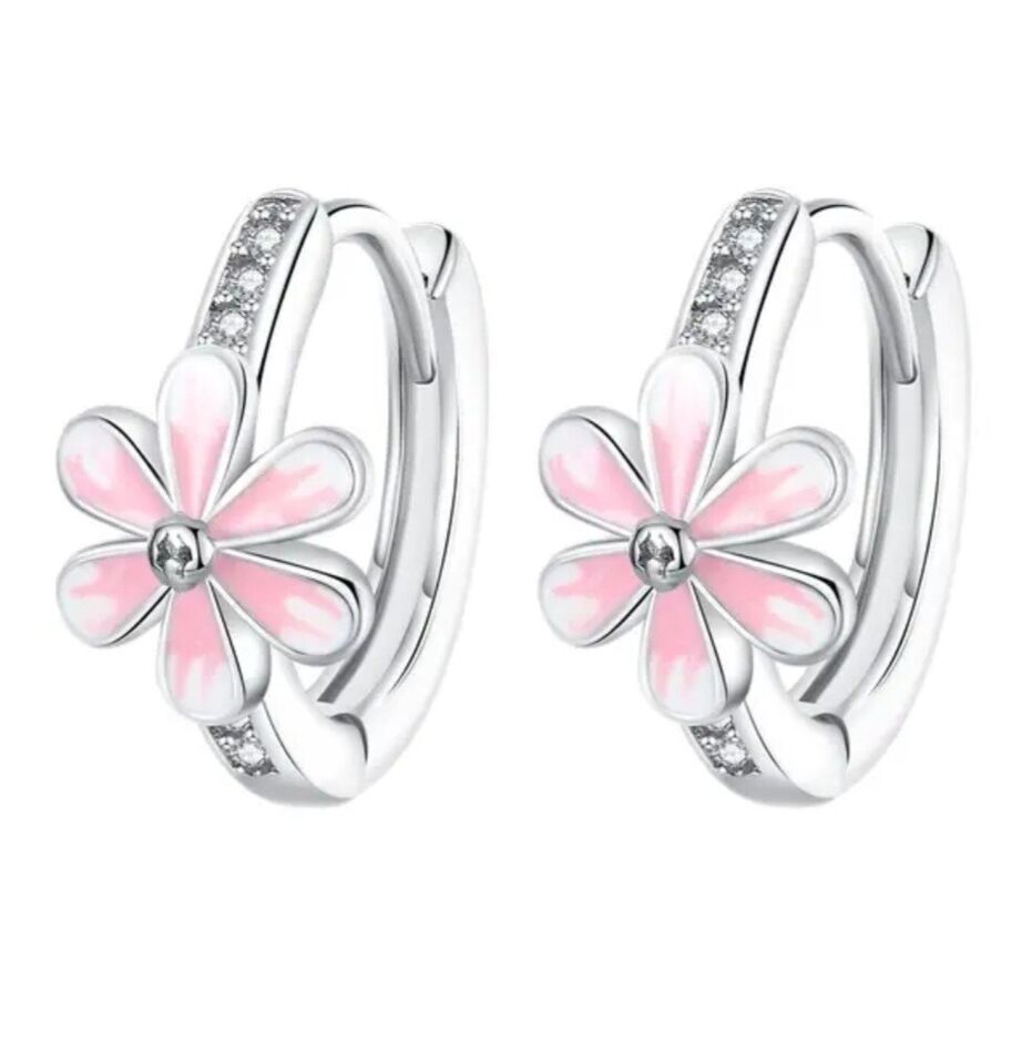 Hoop Earrings Pink Flower With Zirconia - bellissi