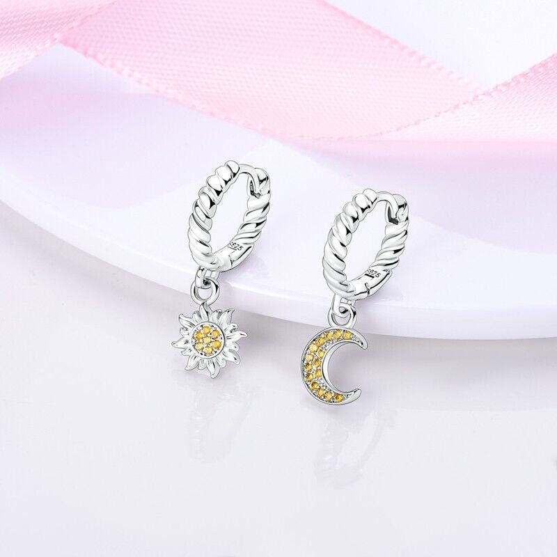 Hoop Earrings Yellow Zirconia Dangle Sun & Moon - bellissi