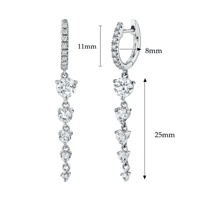 Hoop Long Zirconia Drop Earrings Dangle - bellissi
