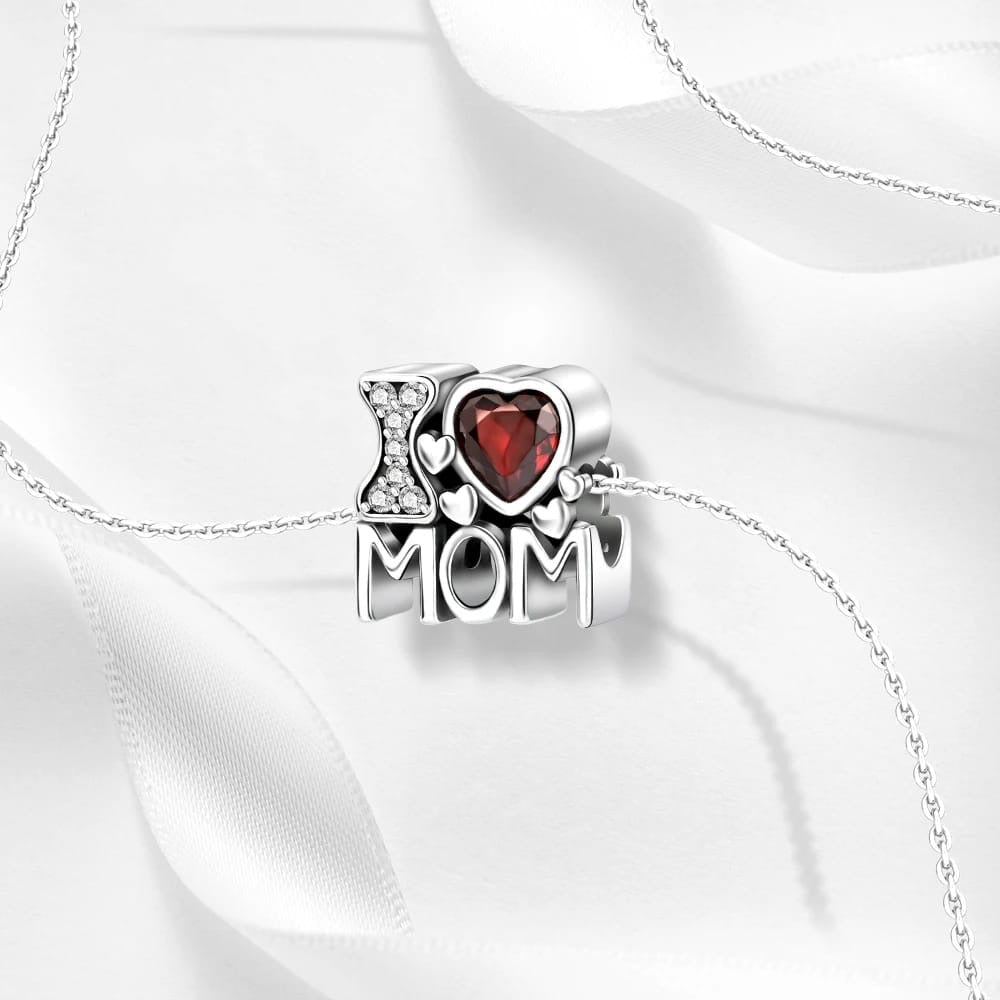I Love Mom Charm with Red Crystal Heart - bellissi