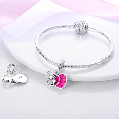 Kissing Couple Pink Heart Dangle - bellissi