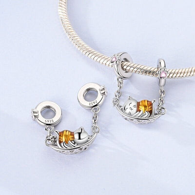 Kitten Hanging In A Basket Dangle Charm - bellissi