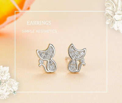 Kitty Cat Sparkling Zirconia Stud Earrings - bellissi