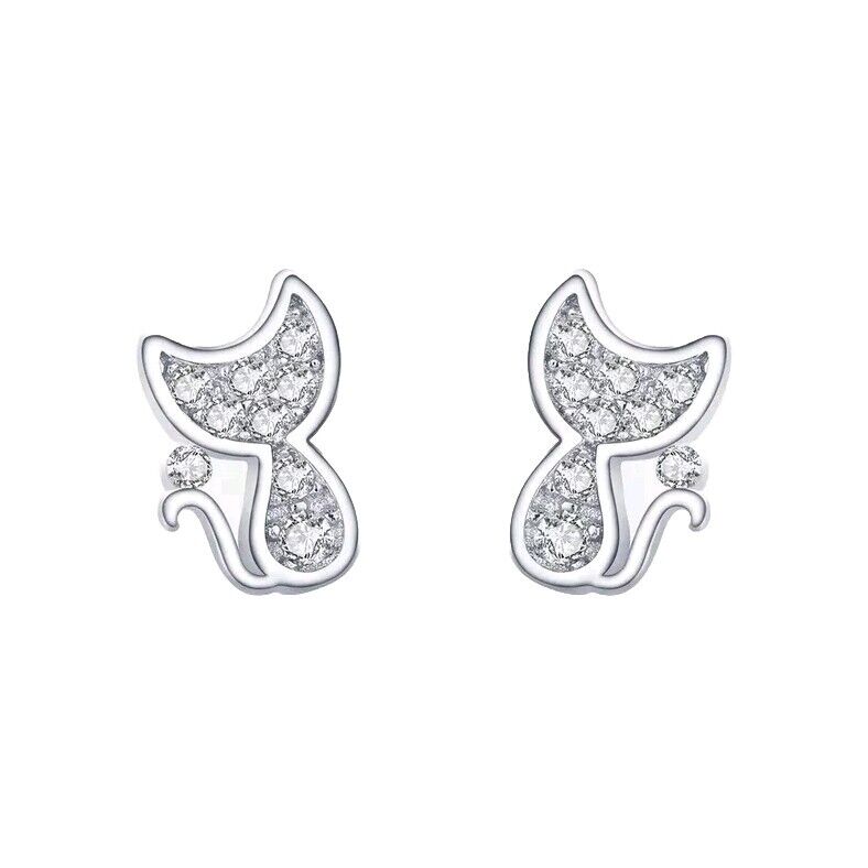 Kitty Cat Sparkling Zirconia Stud Earrings - bellissi