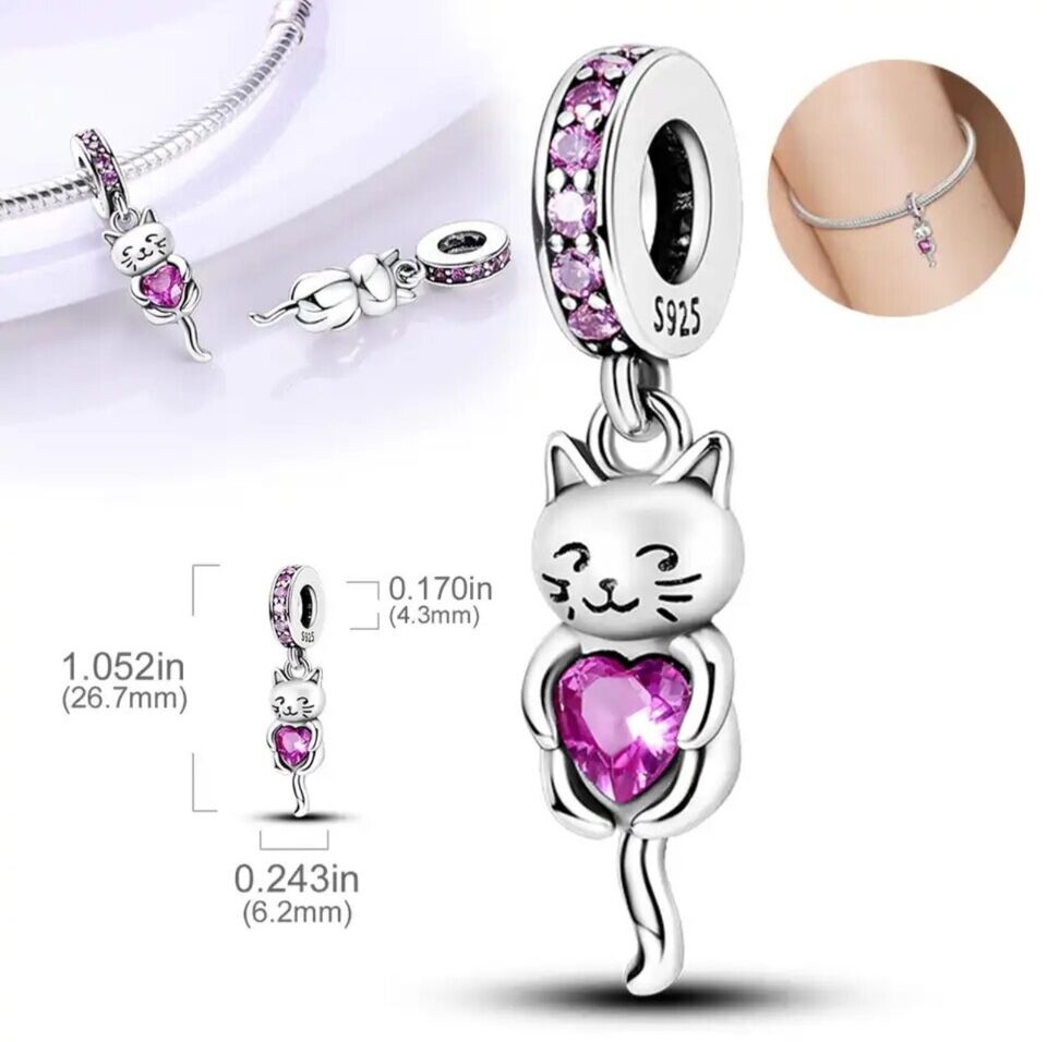 Kitty, Cat whit Pink Heart Charm - bellissi