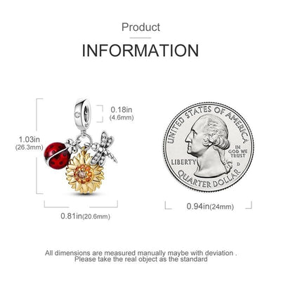 Ladybird Daisy Flower & Dragonfly Dangle Charm - bellissi