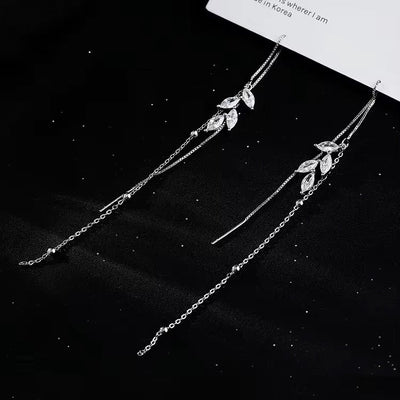 Leaf Tassel Wire Stud Earrings - bellissi