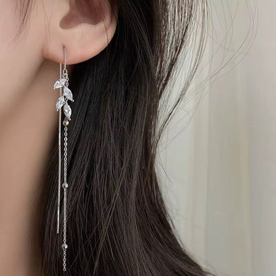 Leaf Tassel Wire Stud Earrings - bellissi