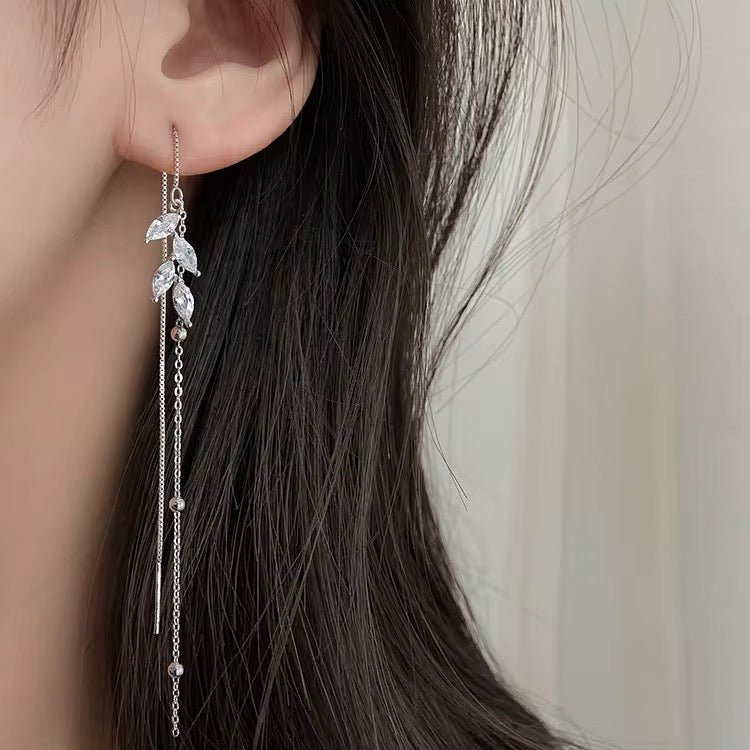 Leaf Tassel Wire Stud Earrings - bellissi