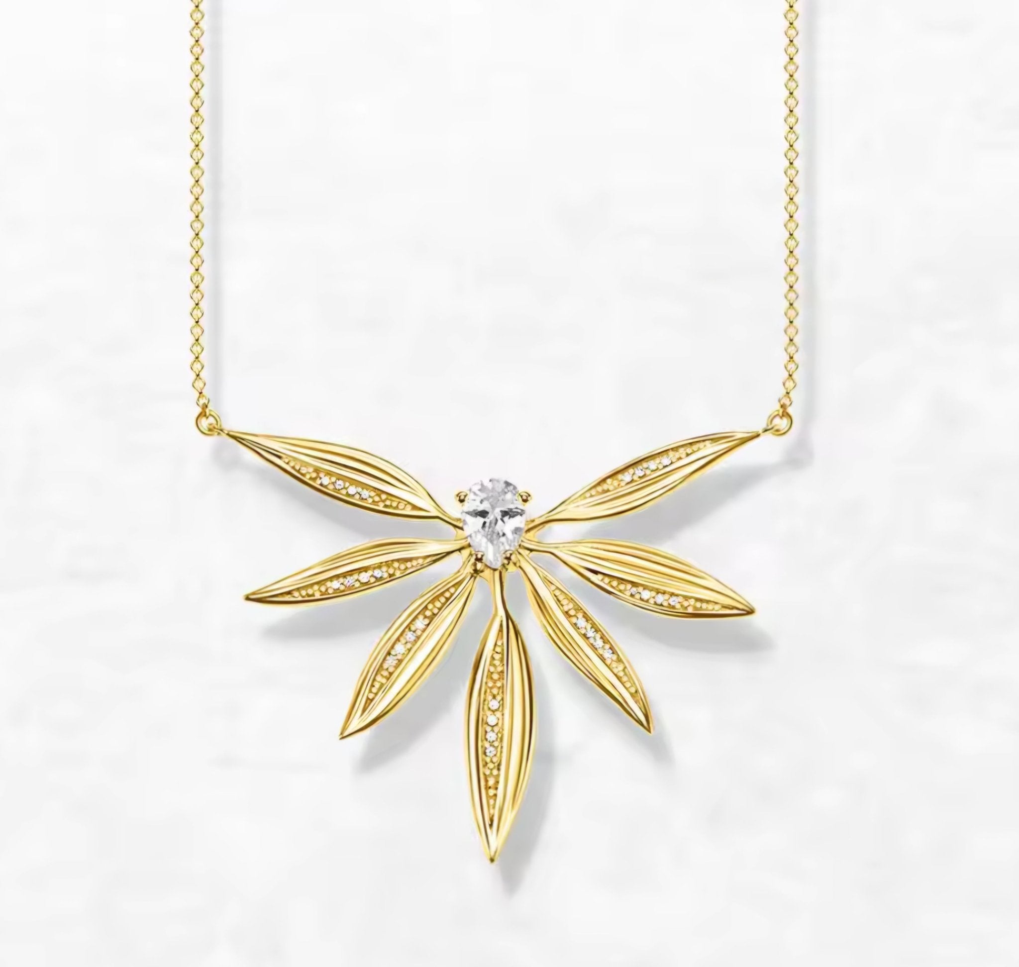 Leaf with Zirconia Necklace - bellissi