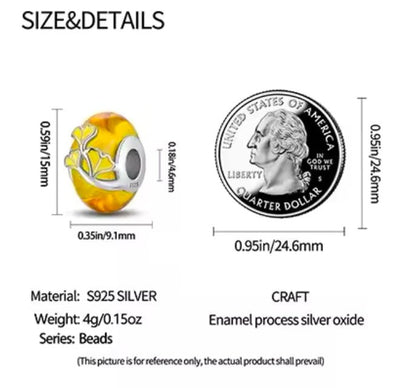 Leaves Yellow Murano Glass Bead Charm - bellissi