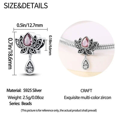 Lotus Flower With Pink Teardrop Zirconia Charm - bellissi