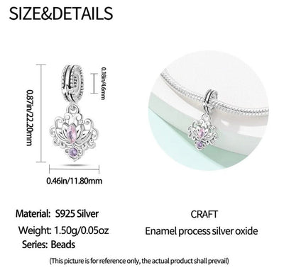Lotus Flower With Pink Zirconia Dangle Charm - bellissi