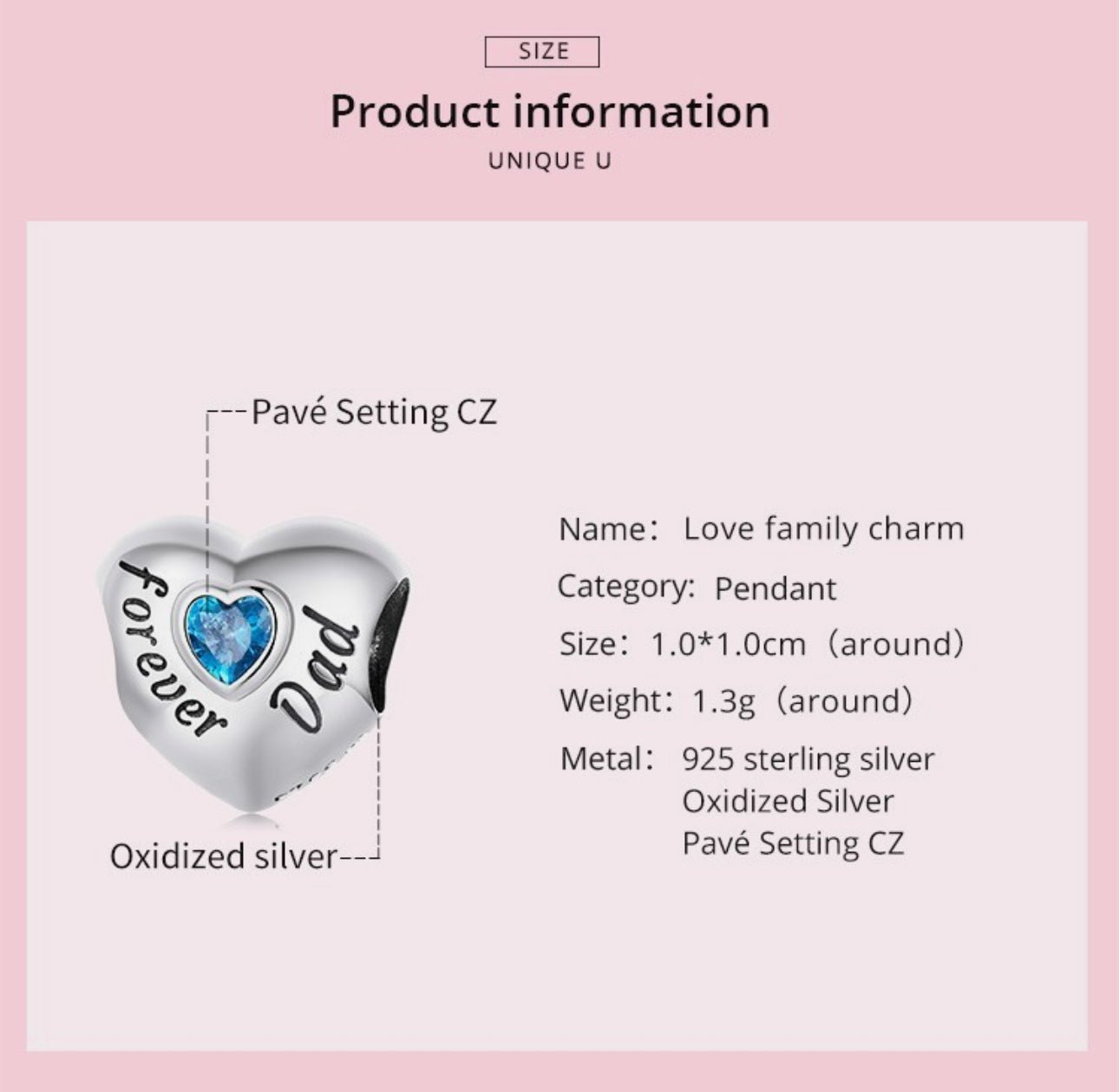 Love Dad Heart With Zircon Bead Charm - bellissi