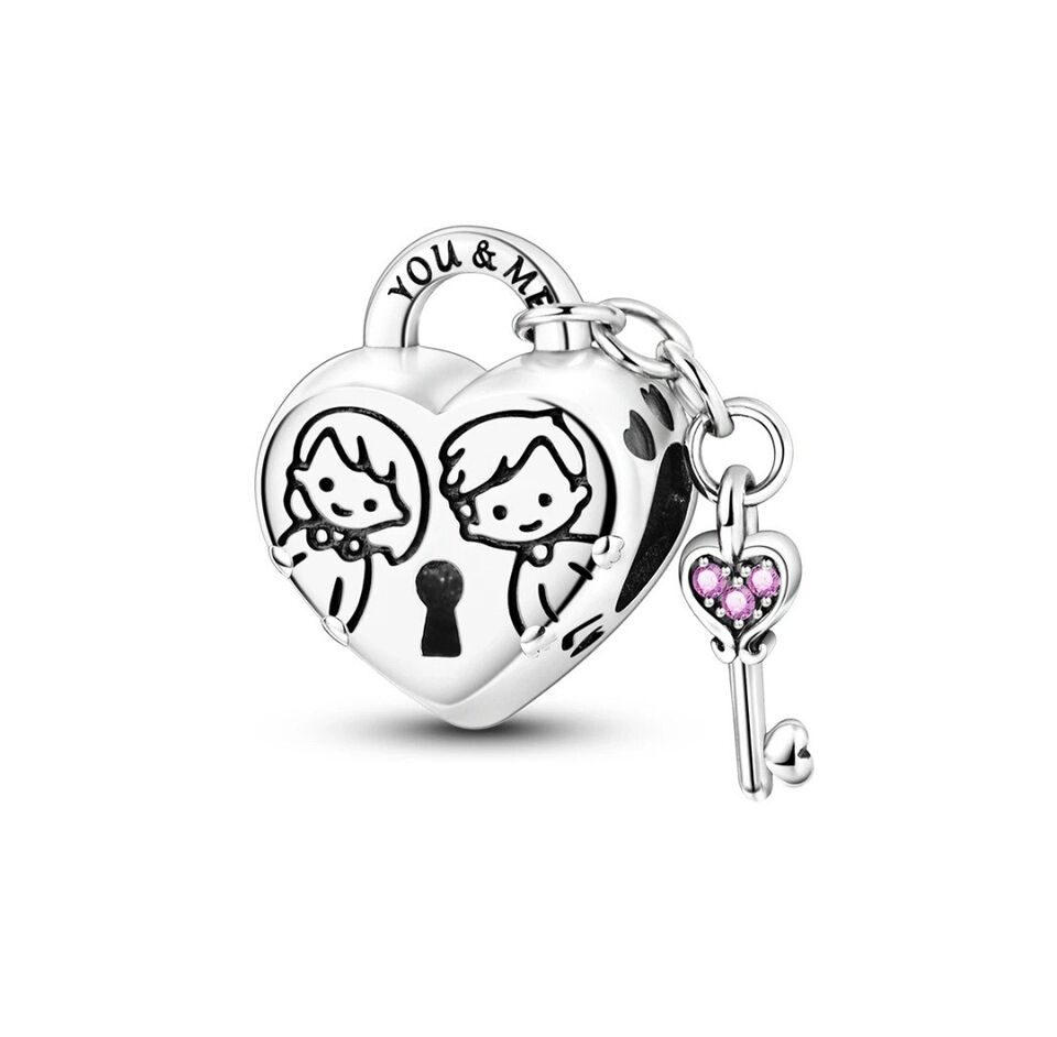 Love Heart Padlock & Key Charm - bellissi
