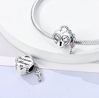 Love Heart Padlock & Key Charm - bellissi