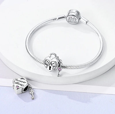 Love Heart Padlock & Key Charm - bellissi