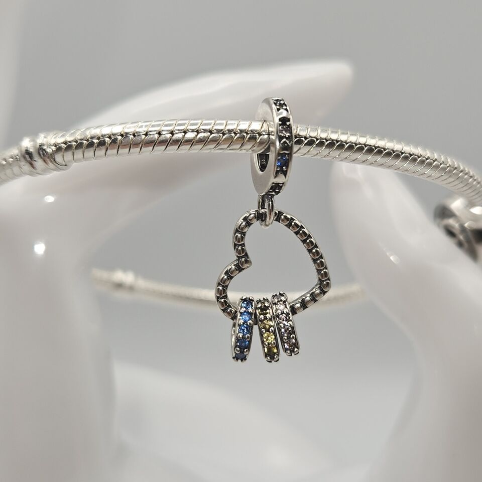 Love Hearts With Zircon Silver Charm - bellissi