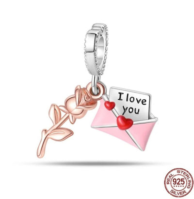 Love Letter & Rose Dangle Charm - bellissi