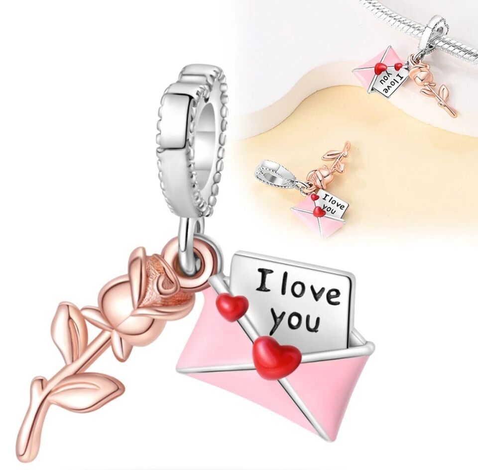 Love Letter & Rose Dangle Charm - bellissi