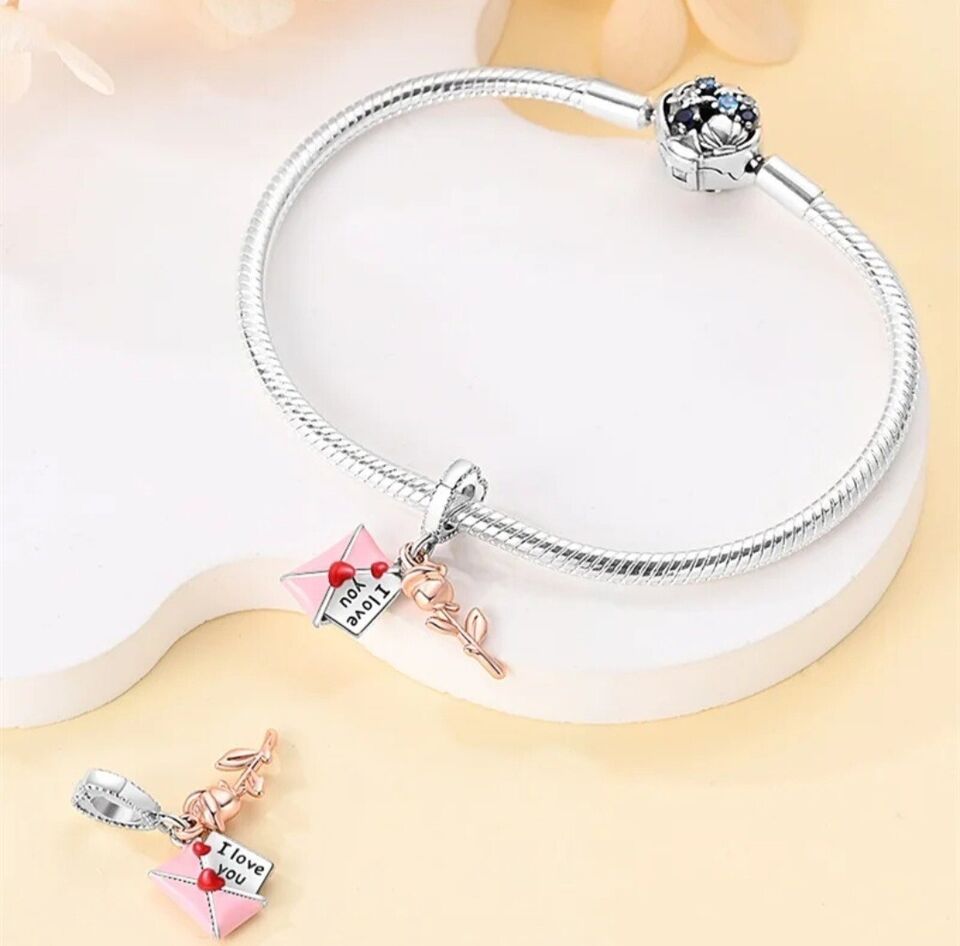 Love Letter & Rose Dangle Charm - bellissi