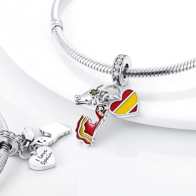 Love Spain Bull & Flamenco Dangle Charm - bellissi