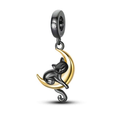 Lucky Cat On The Moon Silver Charm - bellissi