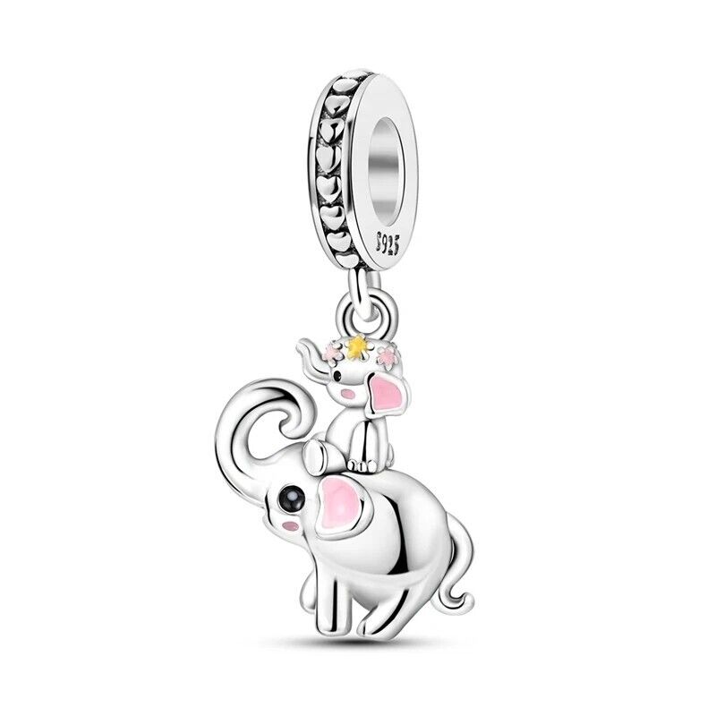 Lucky Elephant With Baby Dangle Charm - bellissi