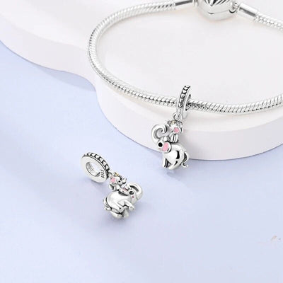 Lucky Elephant With Baby Dangle Charm - bellissi