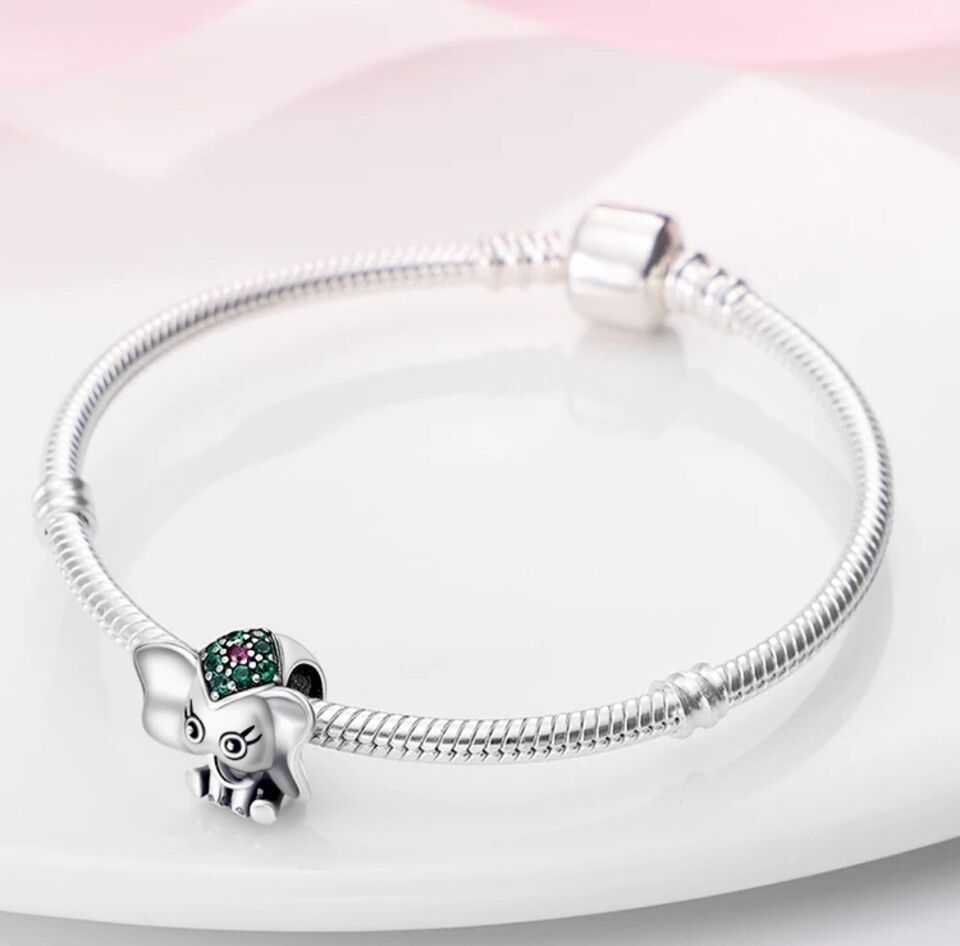 Lucky Elephant With Green Zirconia Charm - bellissi