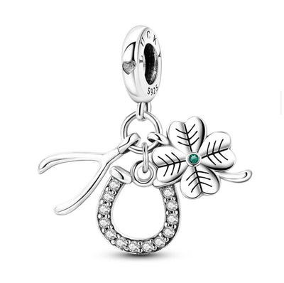 Lucky Horse Shoe Lucky Clover and Clavicle Dangle Charm - bellissi