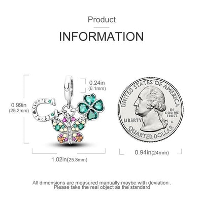 Lucky Horse Shoe & Lucky Clover Zircon Butterfly Dangle Charm - bellissi