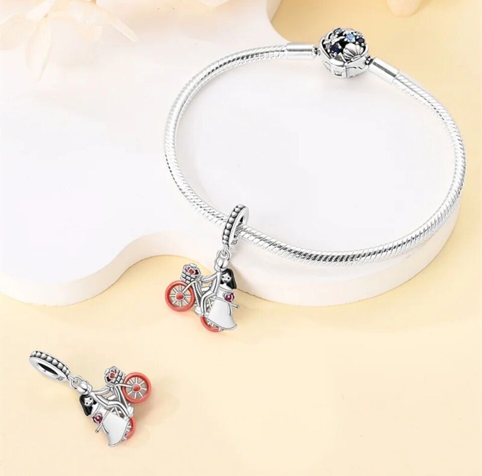 Married Couple On Bike Dangle Charm - bellissi