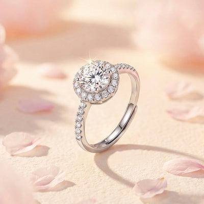 Moissanite Halo Ring Luxury Sparkling Statement Piece - bellissi