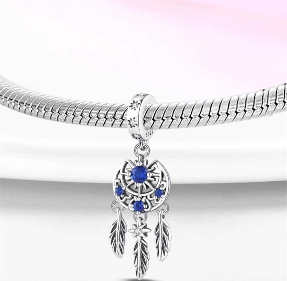 Moon & Sun Blue Zircon Dreamcatcher Dangle Charm - bellissi