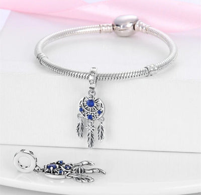 Moon & Sun Blue Zircon Dreamcatcher Dangle Charm - bellissi