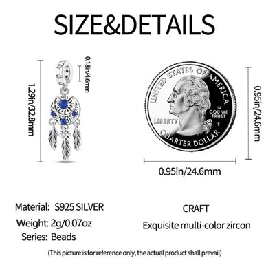 Moon & Sun Blue Zircon Dreamcatcher Dangle Charm - bellissi