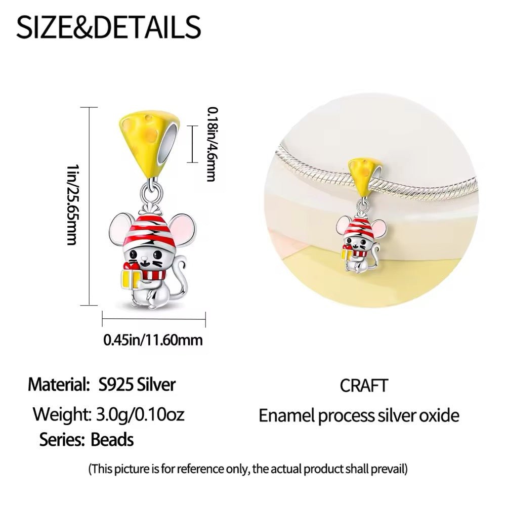 Mouse With Gift & Cheese Dangle Charm - bellissi