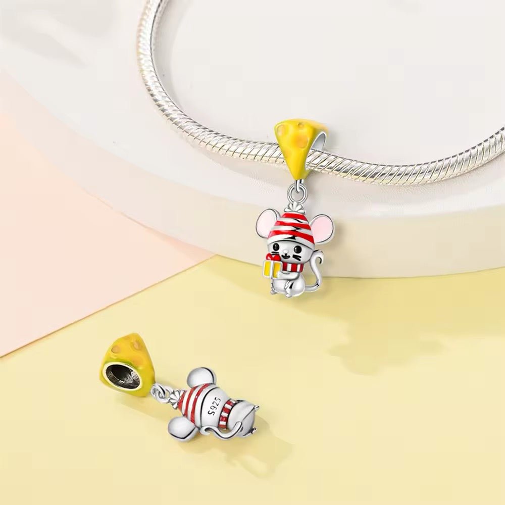 Mouse With Gift & Cheese Dangle Charm - bellissi