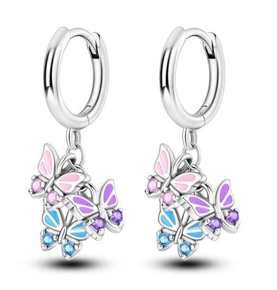 Multicoloured Butterfies Dangle with Zirconia - bellissi